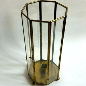 Glass and Brass Hexagonal Candle Holder - Brass Finish
